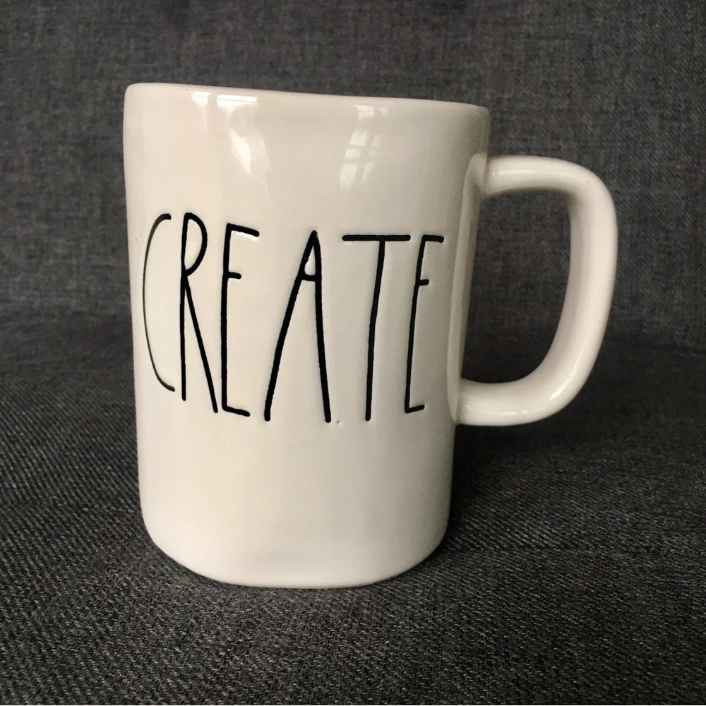 Rae Dunn “CREATE” Coffee Mug, Ivory, Black, 16 oz